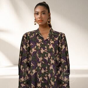 Diane von Furstenberg M Floral Button-Up Blouse | Botanical Print, Relaxed Fit